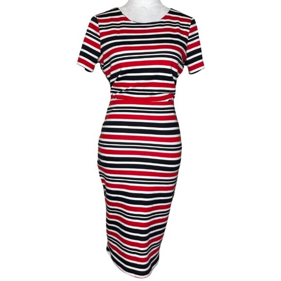 Jules & Leopold Striped Knit Set Short Sleeve Top Elastic Waist Pencil Skirt XS